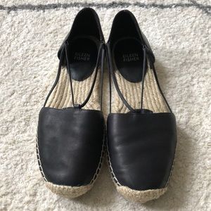 Eileen Fisher Black Leather Espadrilles 7.5